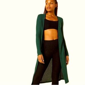 Beyond yoga waffle knit duster in forest green